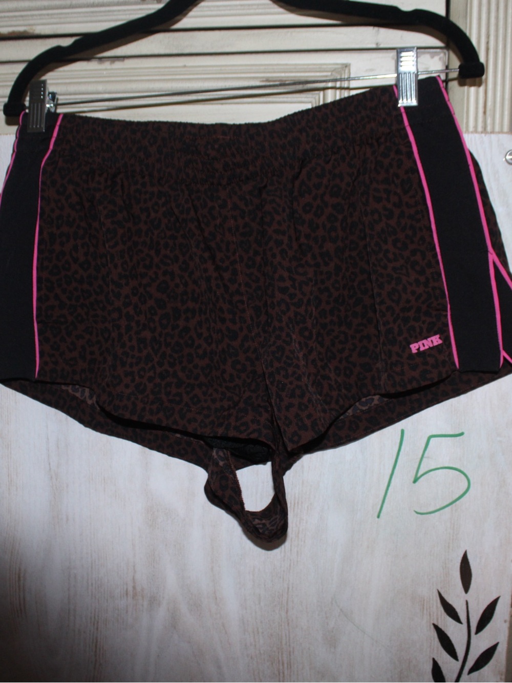 PINK Victoria's Secret Brown Leopard Print Lounge Shorts with Hot Pink Trim